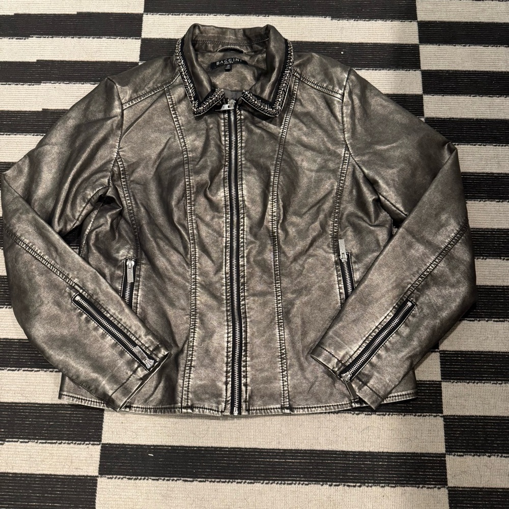 Baccini Silver Leather Motorcycle Jacket - image 1